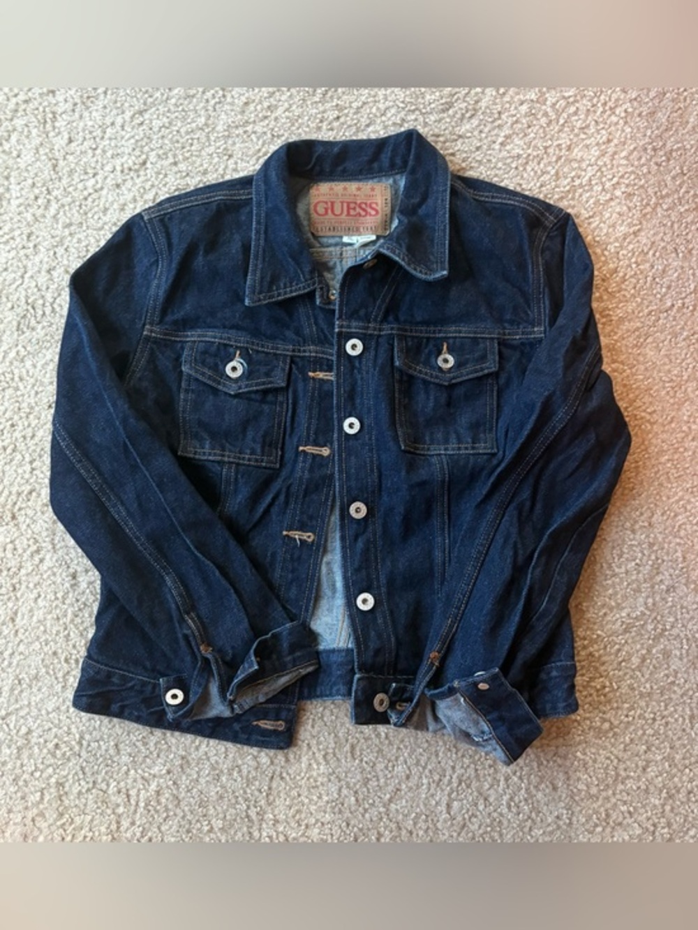GUESS Indigo Blue Denim Jacket with Contrast Stitching